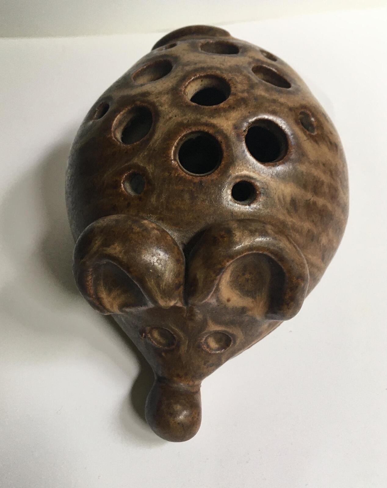 Pottery flower frog Mouse shaped flower frog.
