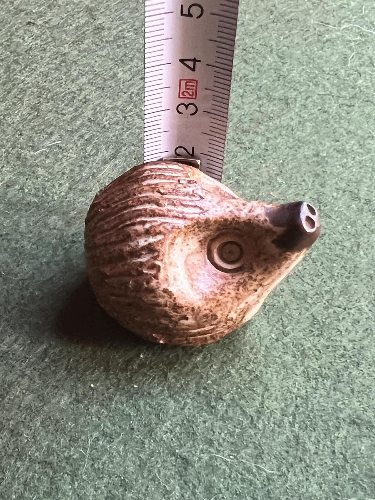 Miniature hedgehog figurine. 1970s Studio pottery hoglet ornament.