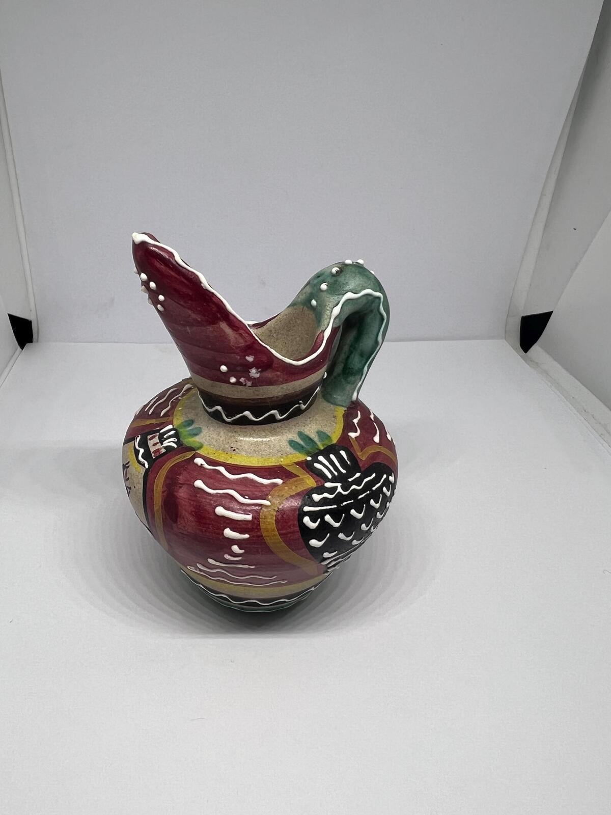 Miniature Italian pitcher. Vibrant Italy folk art decorative mini jug.