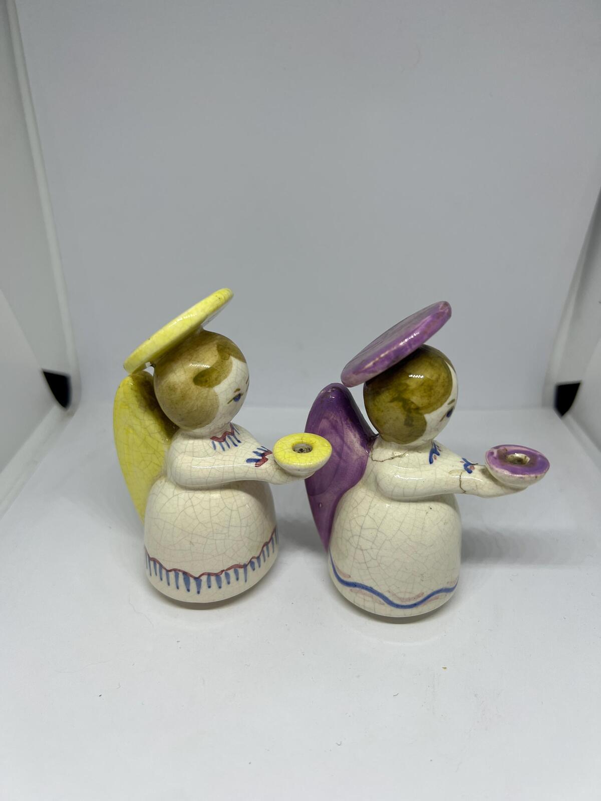 Tiny Angel candle holders. Ceramic birthday cake candleholders. AS IS.