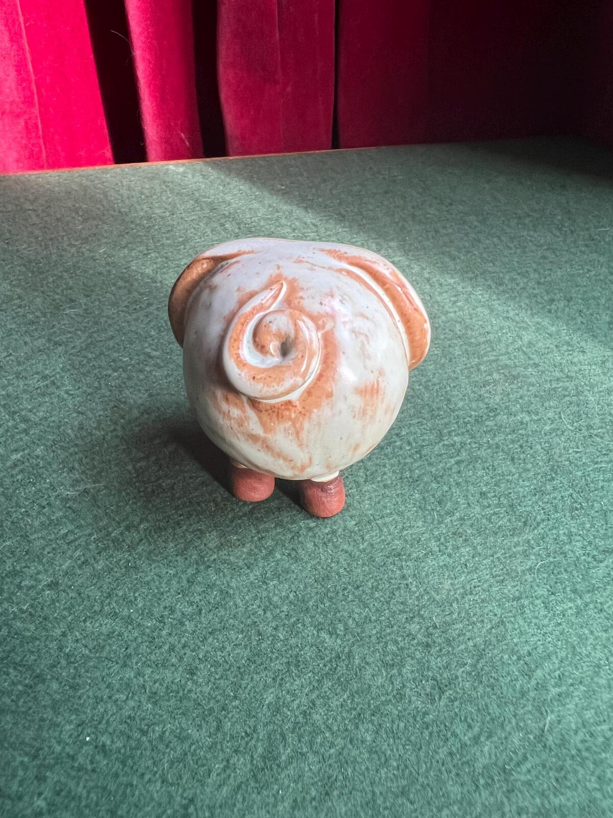 Hand made studio pottery pig figurine. Quirky chunky piglet ornament.