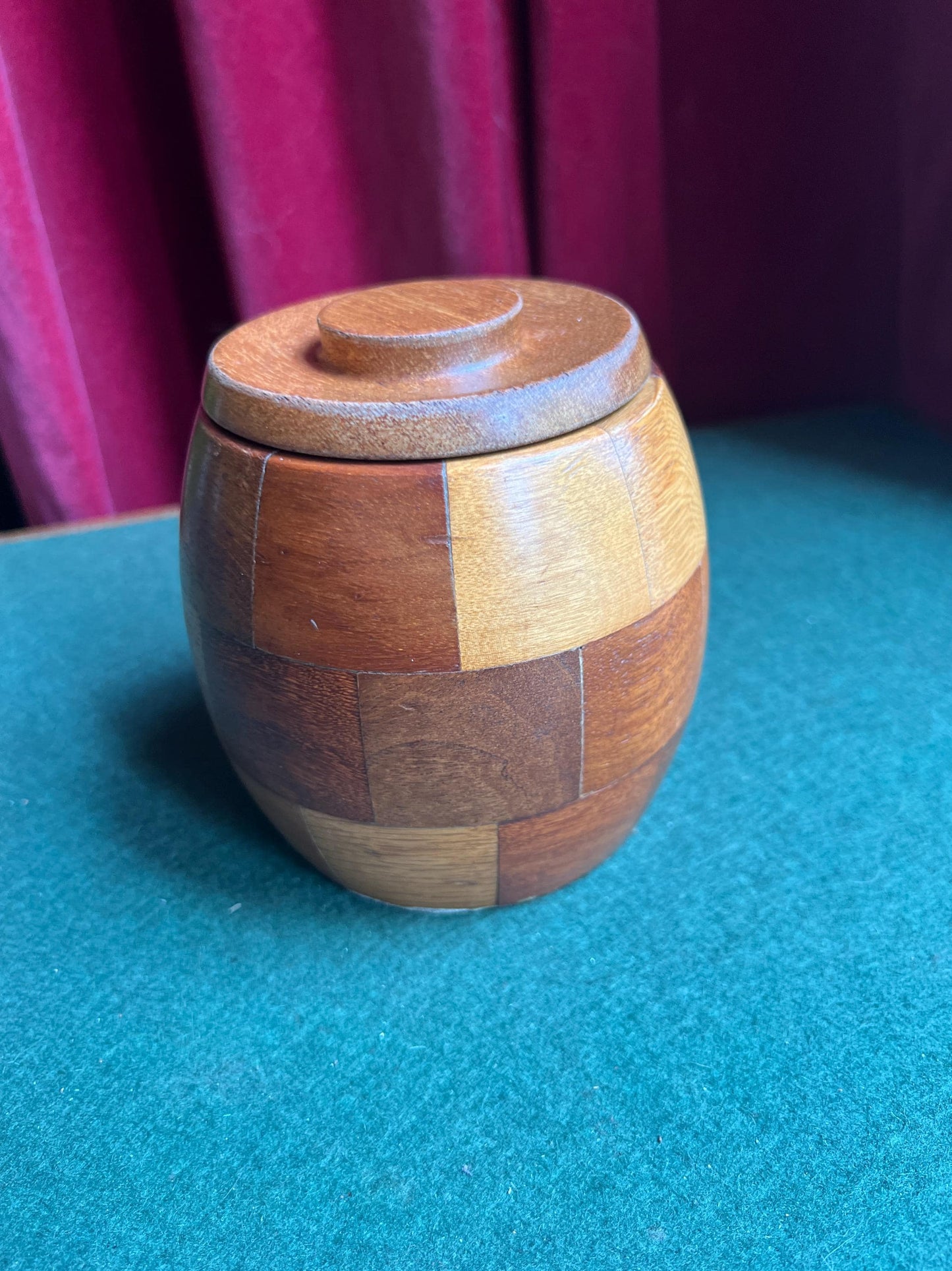 Mixed Wood Tea Caddy Vintage 1950s Cambridge Ware Biscuit Barrel