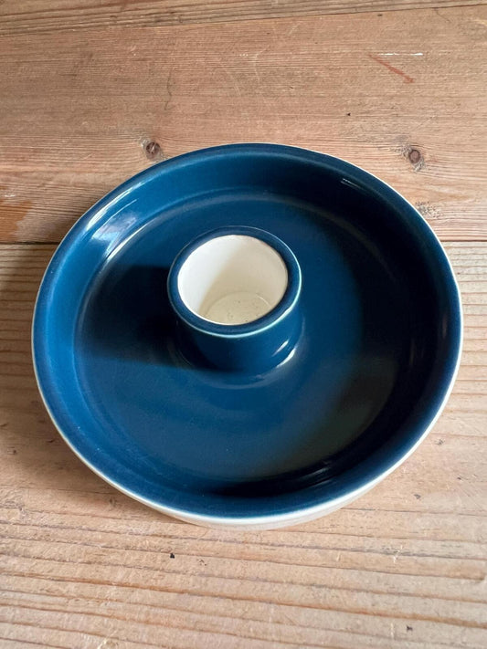 Vintage ceramic candle holder. Deep blue glaze. Made in Thailand