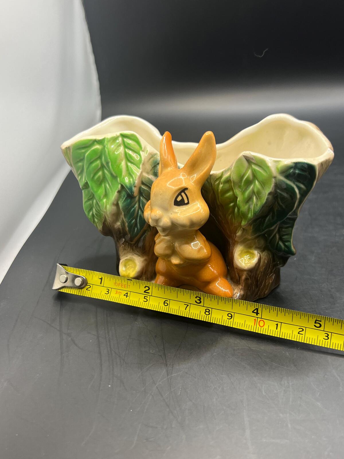 Kitsch posy vase planter. Bunny Rabbit by a log. Stamped Hornsea Fauna.