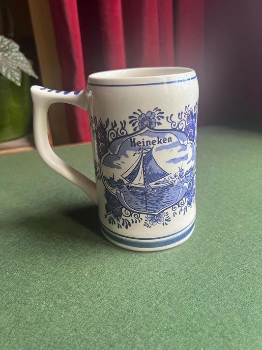 Vintage Delft Blue Heineken Mug Hand painted Stein Beer Tankard Holland Breweriana