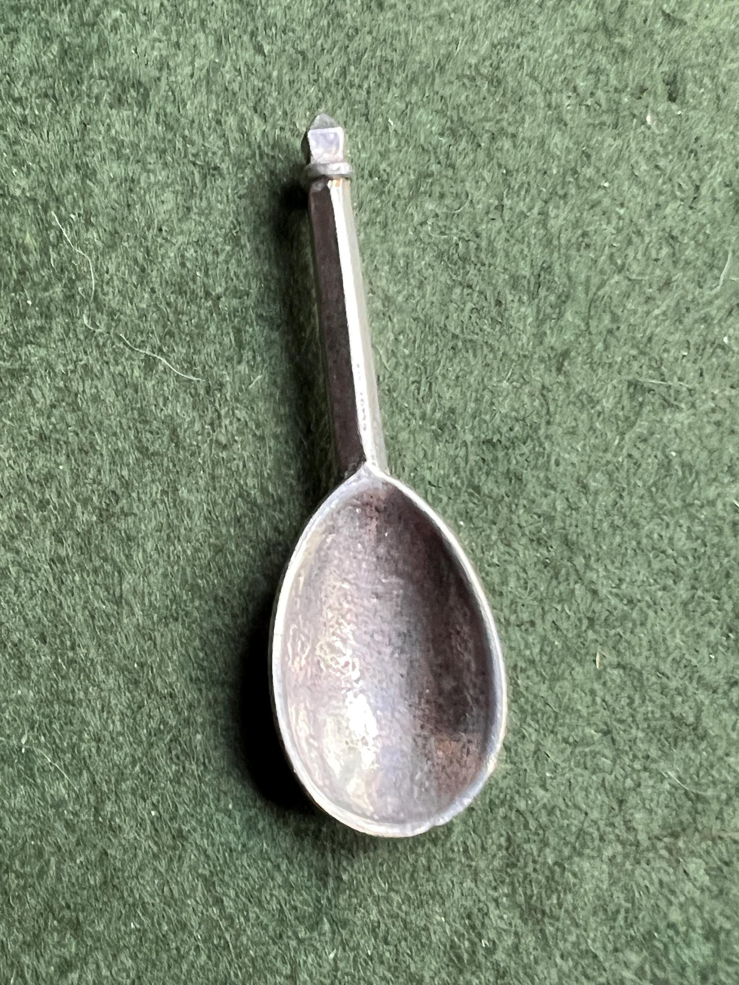 Vintage silver tone spoon pendant. Chatelaine style mini spoon.