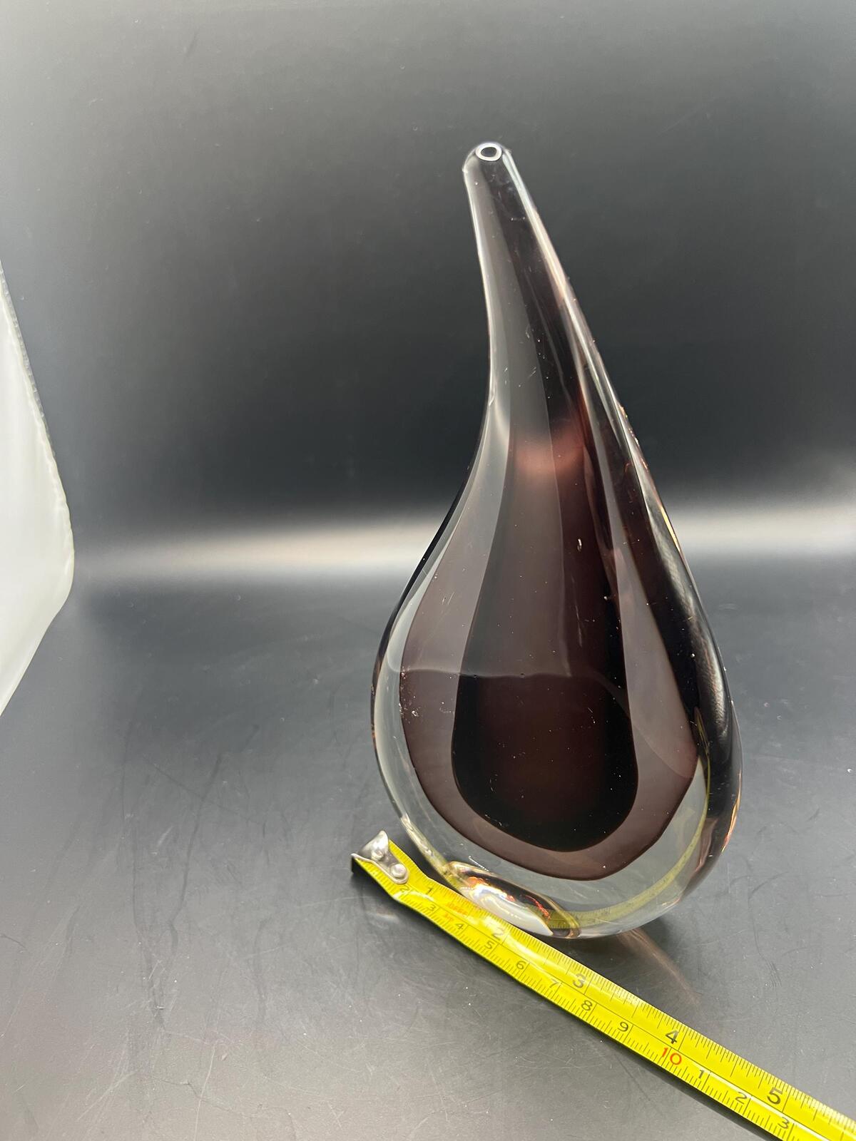 Murano style teardrop paperweight. Sommerso technique Purple and clear glass Vintage MCM sculpture