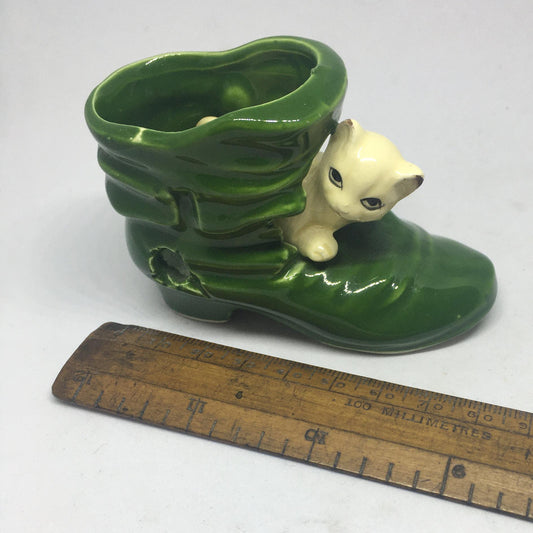 Cute kitten in a boot figurine. Vintage Japanese collectible ornament.