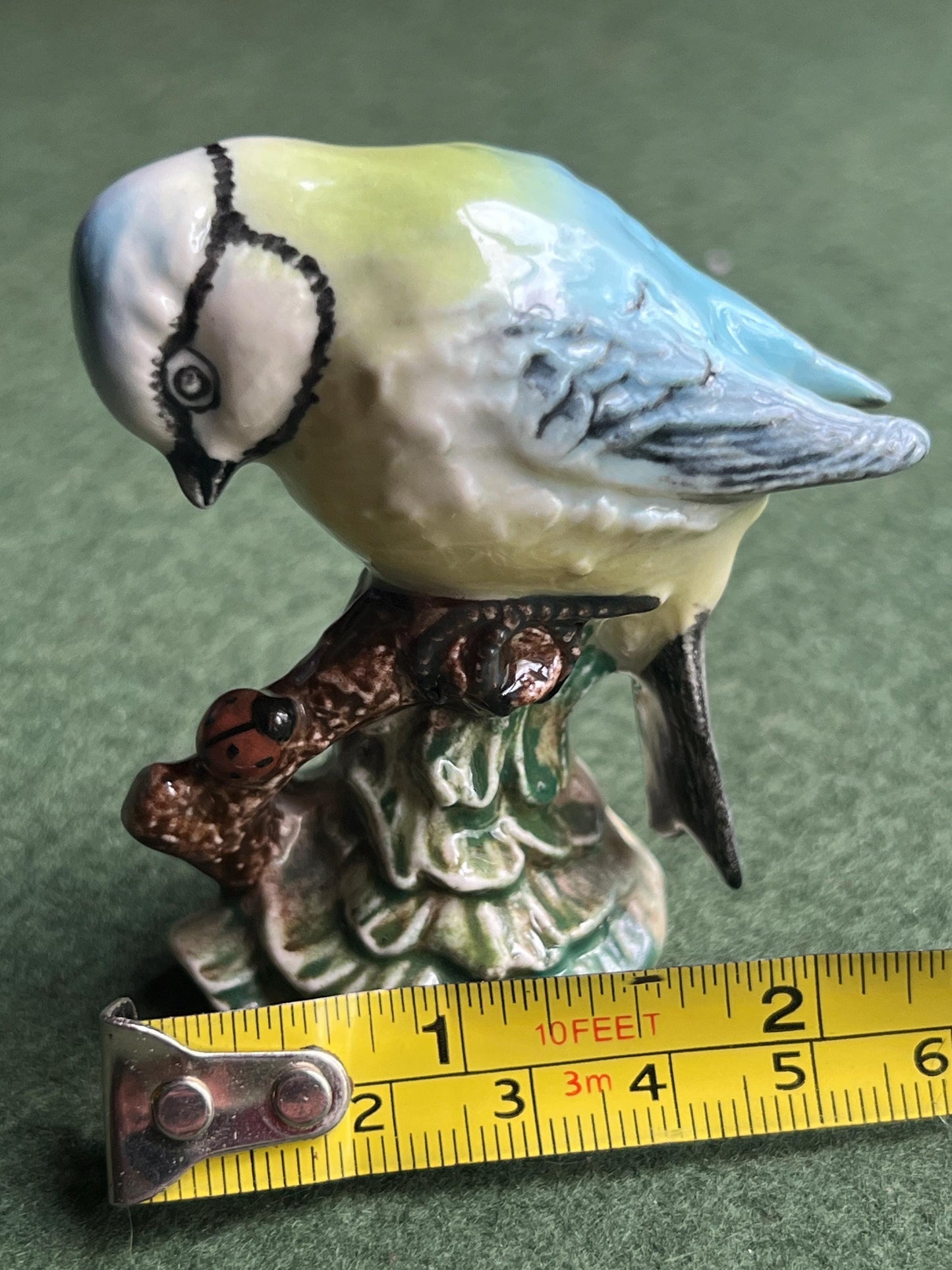 Blue Tit on a branch with ladybird Stamped Blue Tit Beswick 992 Made in England Arthur Gredington Design.