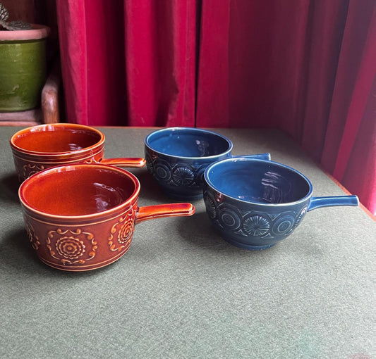 Vintage soup mugs Ceramic handled stew bowls set 4 Stamped TAMS.