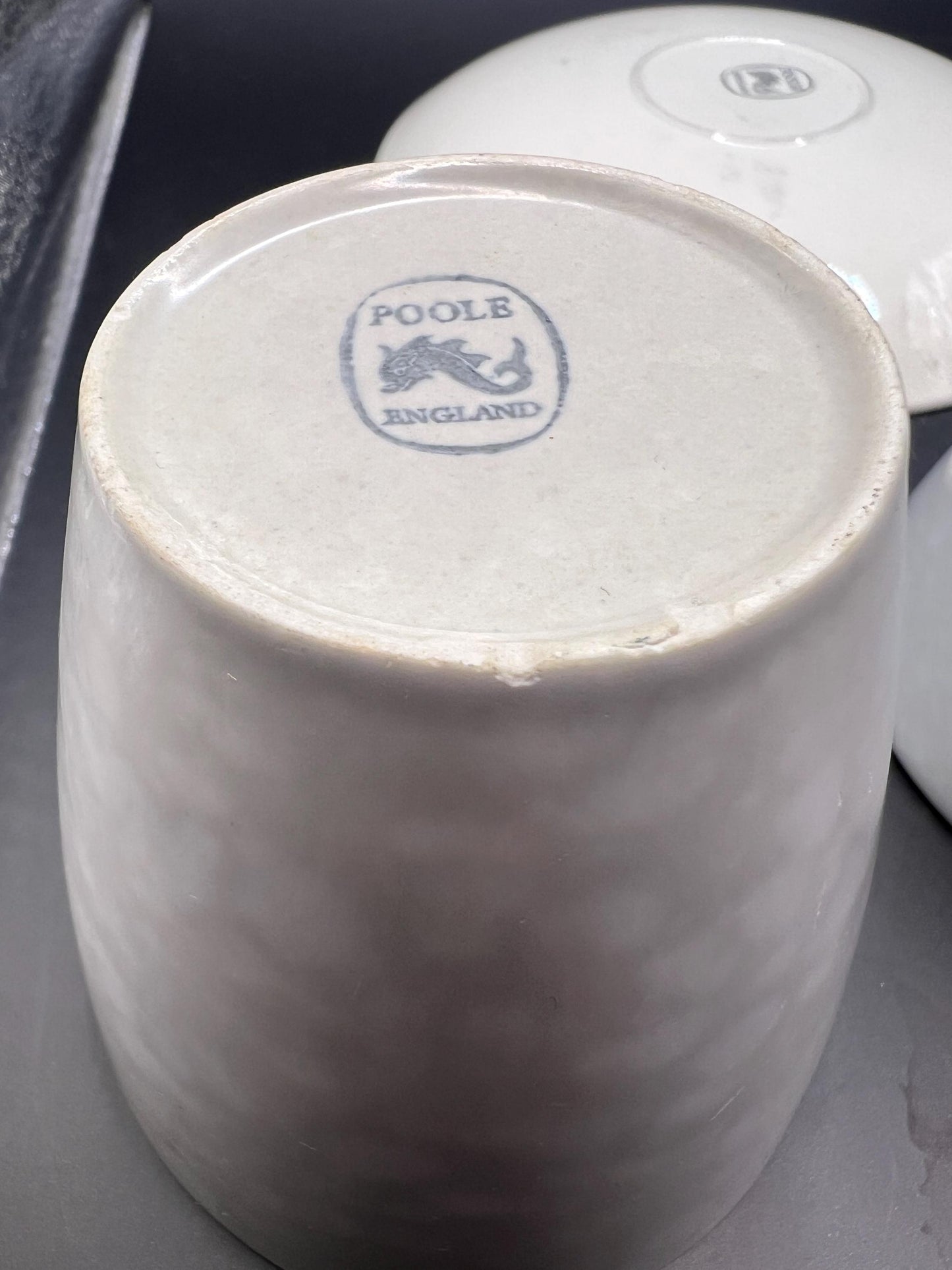 2 Poole Pottery Streamline Shape Cups and Saucers in Twintone Ice Green & Seagull colour.