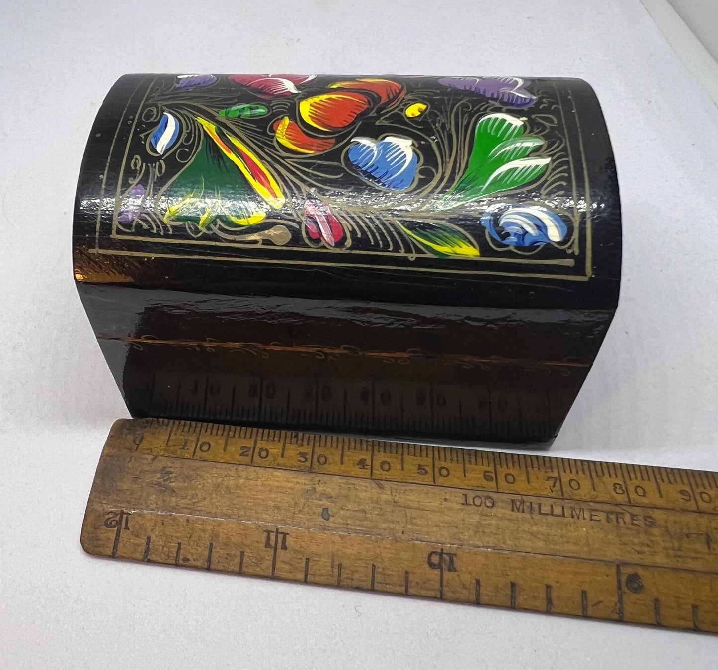 Wooden treasure box Hand painted Folk art wooden trinket box.