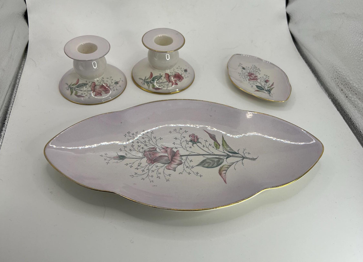 Carlton ware dressing table set Art Deco Lilac ceramic floral decor