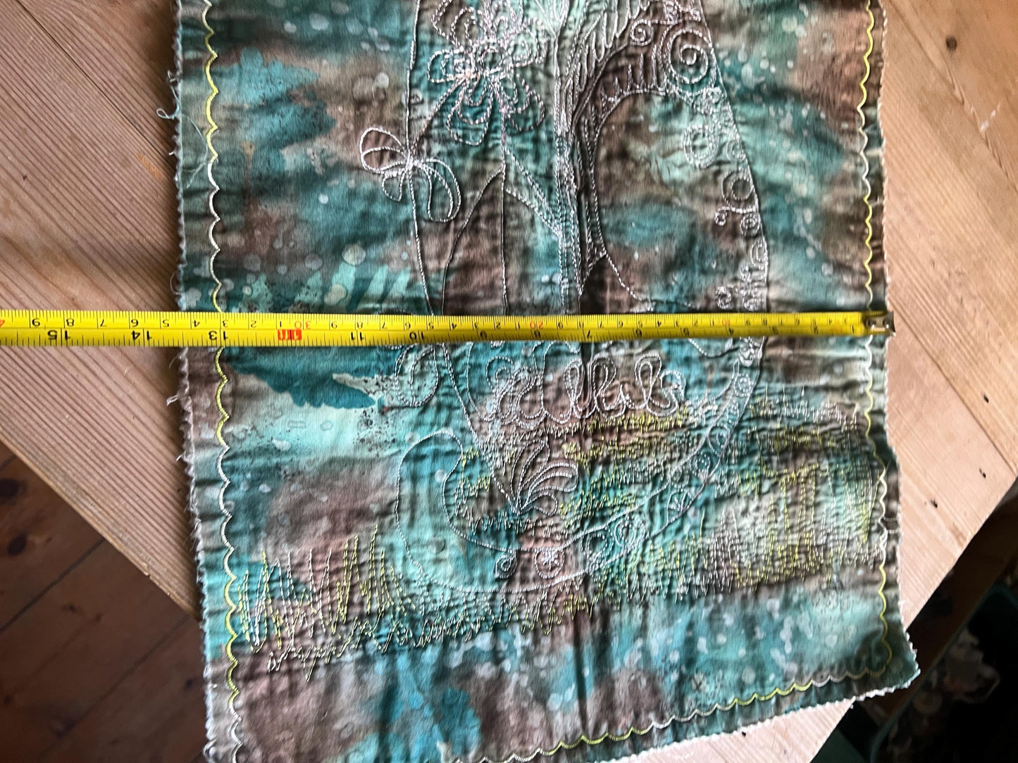 Unique wall hanging stylised cat on tie dyed fabric Wall art decor