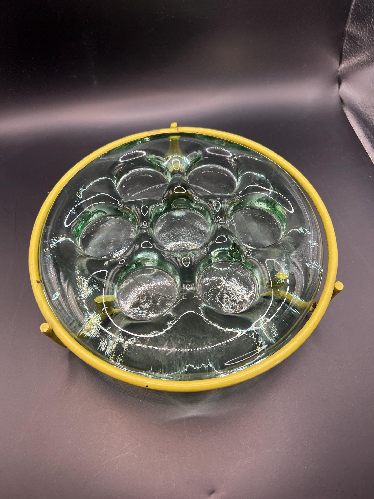 7 space vintage glass tealight centrepiece with metal holder.