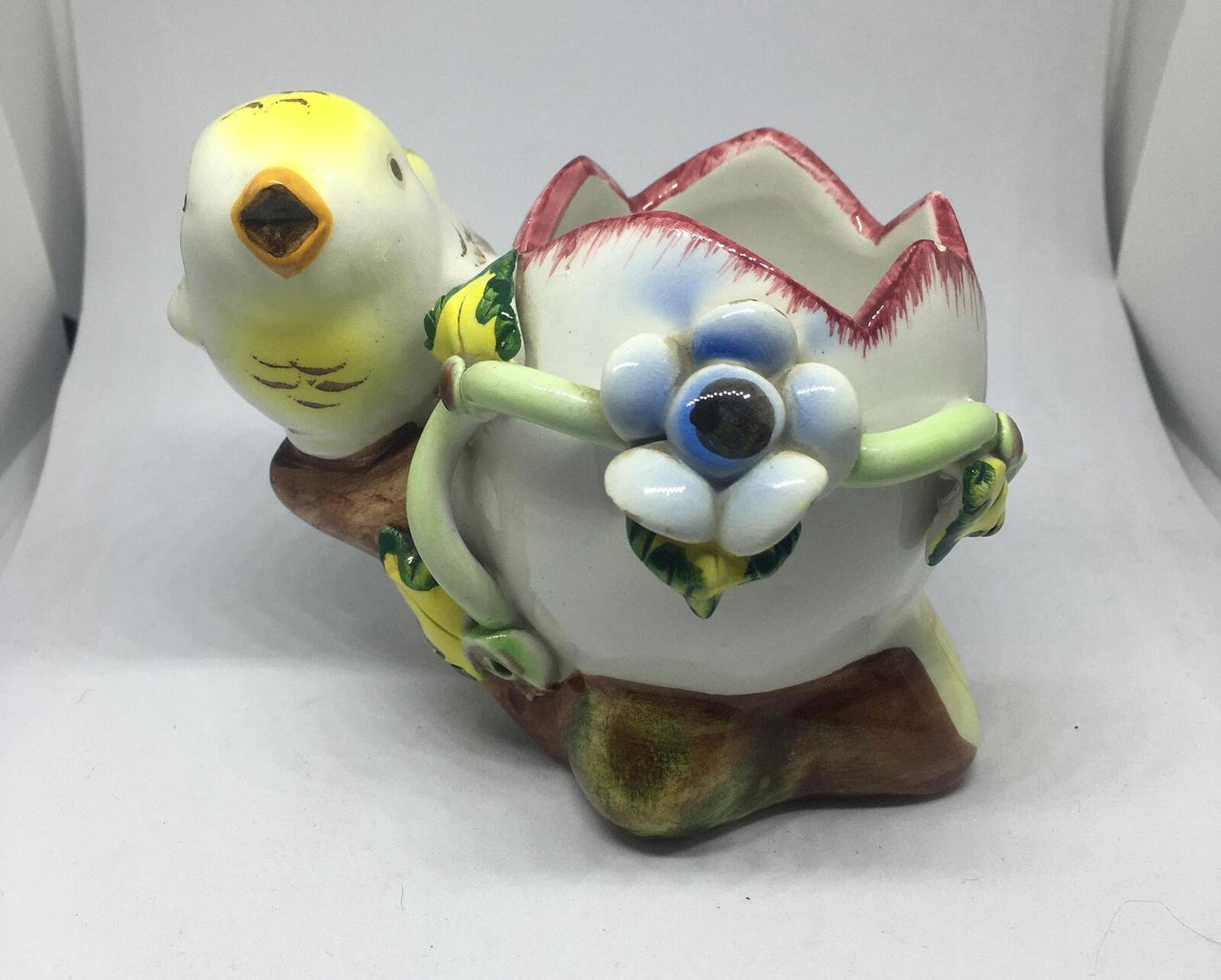 Kitsch Egg cup ceramic chick and egg plant pot. Made in Italy