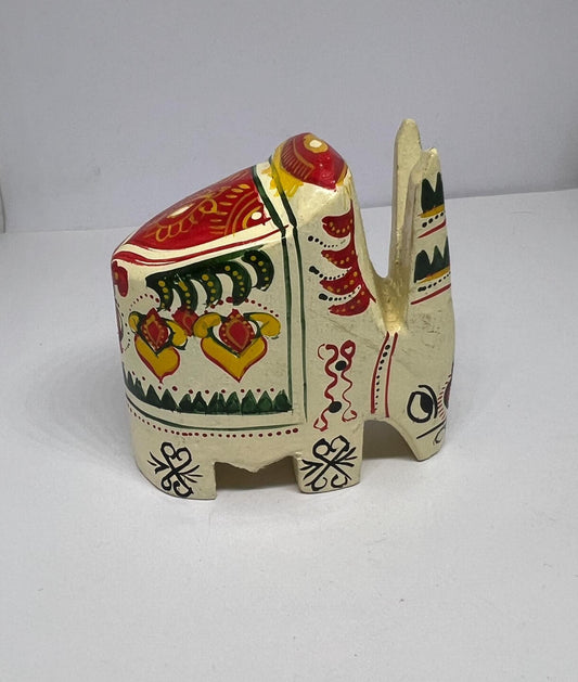 Folk art elephant figurine. Sri Lankan decorative hand painted elephant.