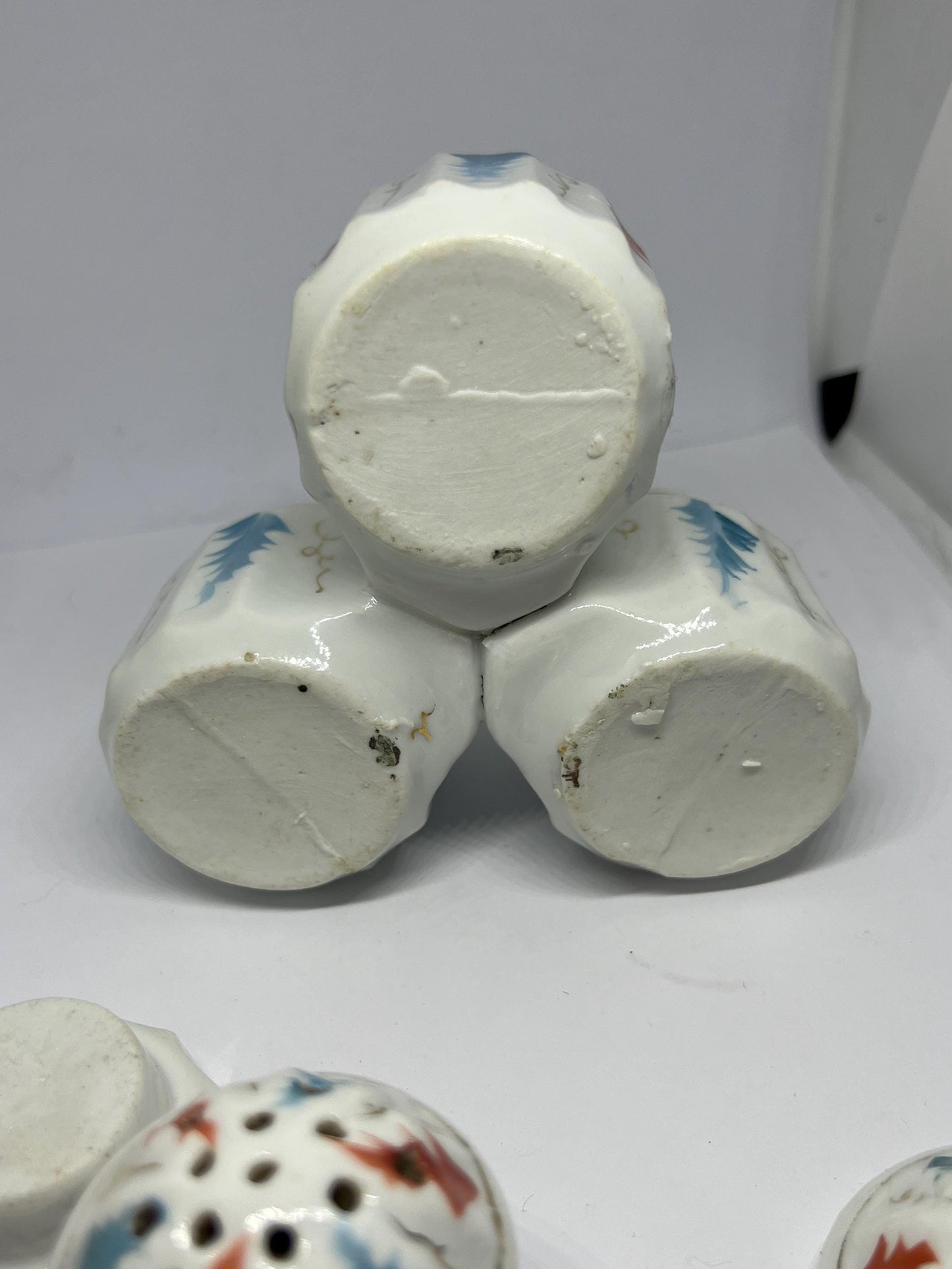 3 part lidded Salt pepper mustard trio.