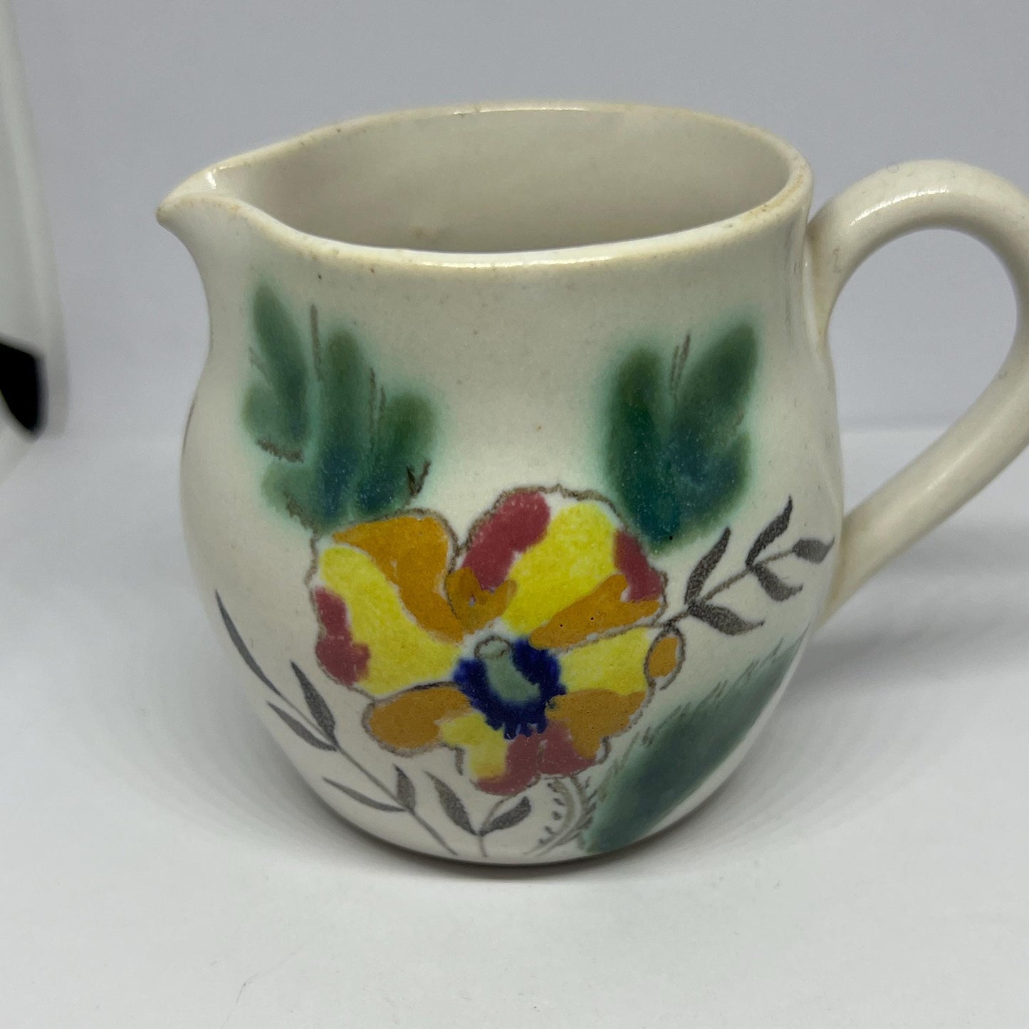 Vintage milk jug Stoneware creamer. Stamped Buchan Scotland Summertime M1238