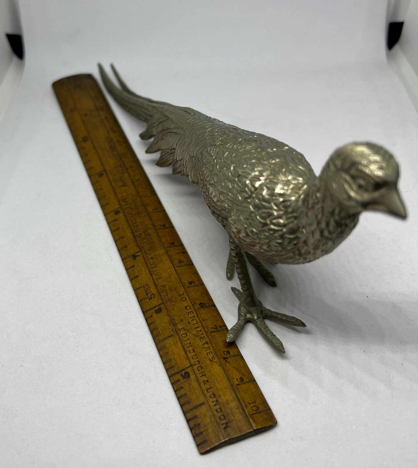Metal pheasant figurine Vintage silver tone pheasant bird ornament