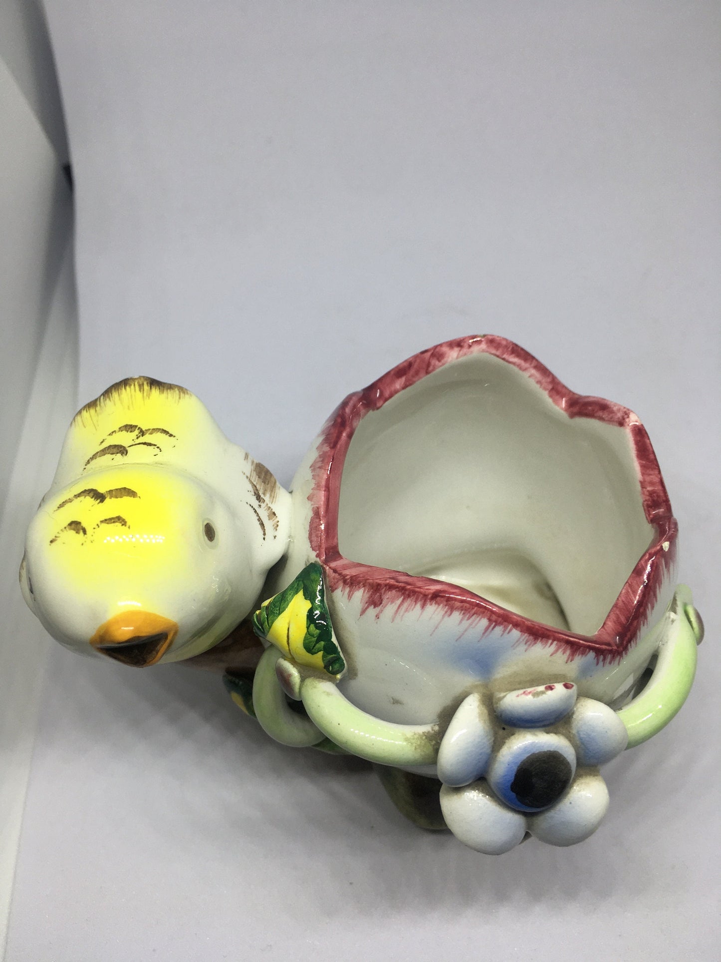 Kitsch Egg cup. Vintage unusual quirky ceramic chick and egg plant pot. Made in Italy. Cactus succulent planter.