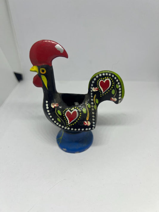 Miniature rooster candle holder. Portuguese folk art Galo de Barcelos.