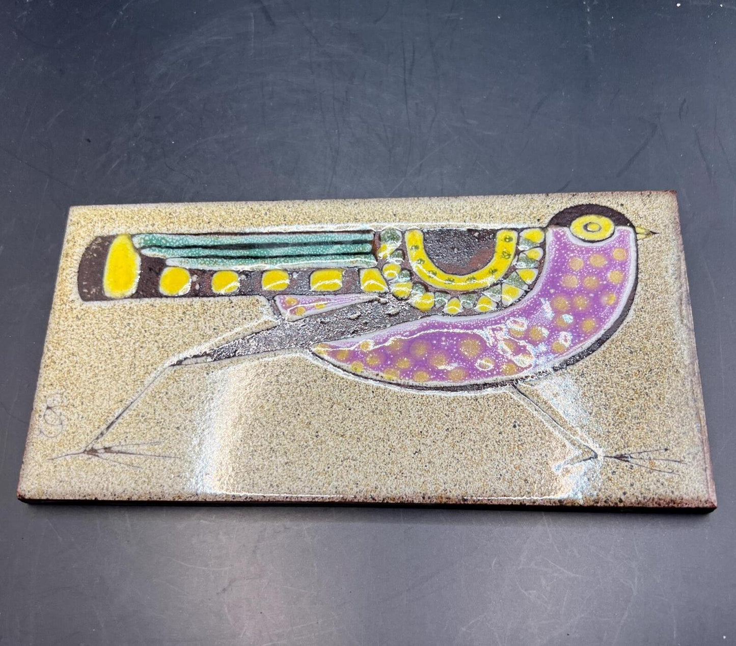 Vintage ceramic bird tile. Cristina Shepherd signed tile trivet.
