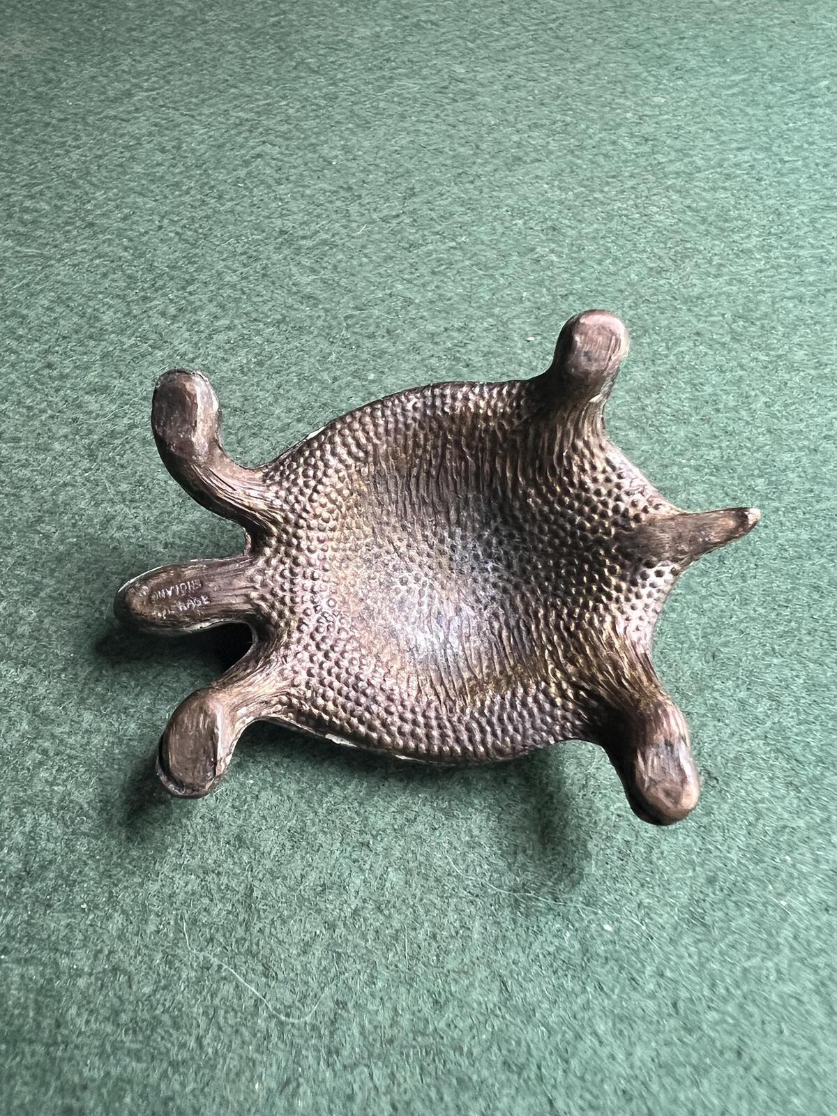 Vintage solid bronze tortoise figurine. Quirky paperweight tea pet brush holder. Gift for artist.