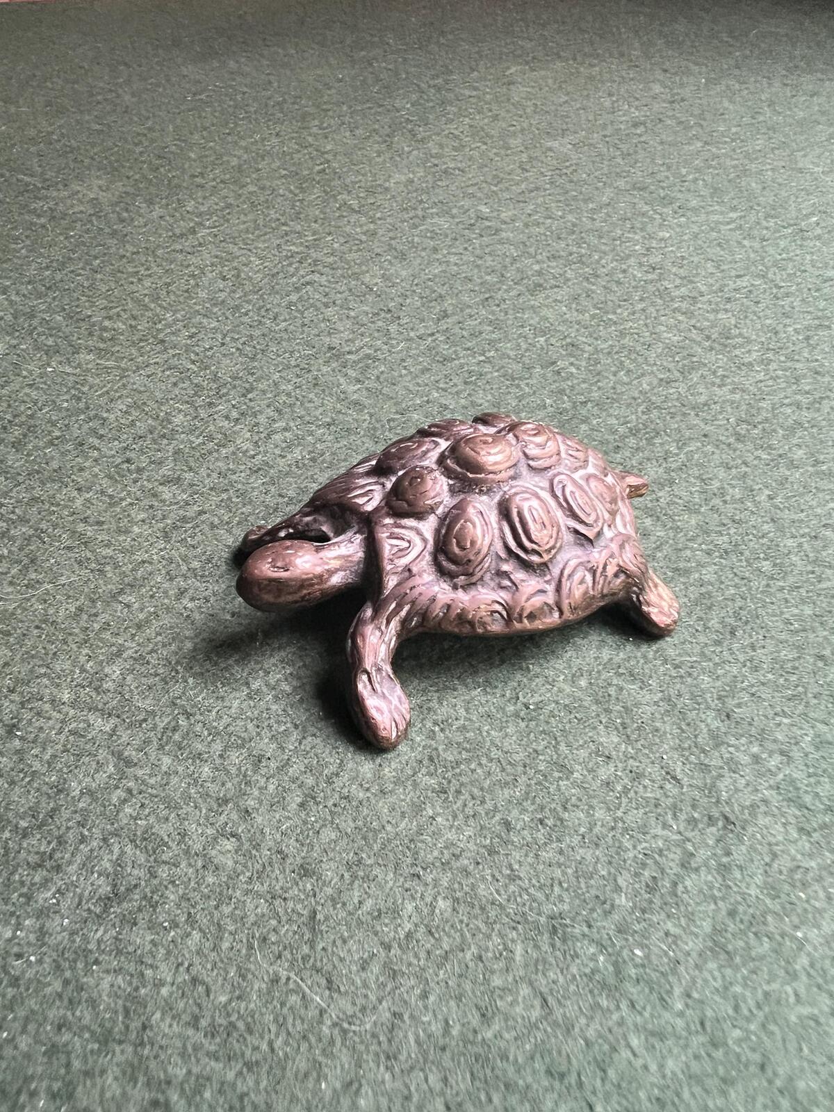 Vintage solid bronze tortoise figurine. Quirky paperweight tea pet brush holder. Gift for artist.