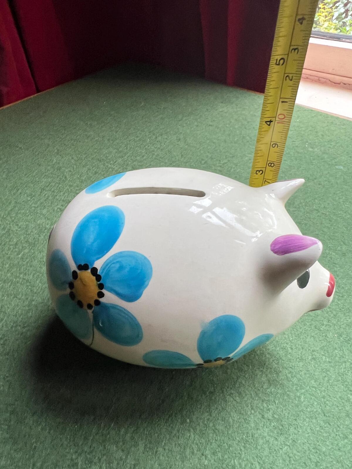Vintage piggy bank Hand painted ceramic. Made in Portugal.