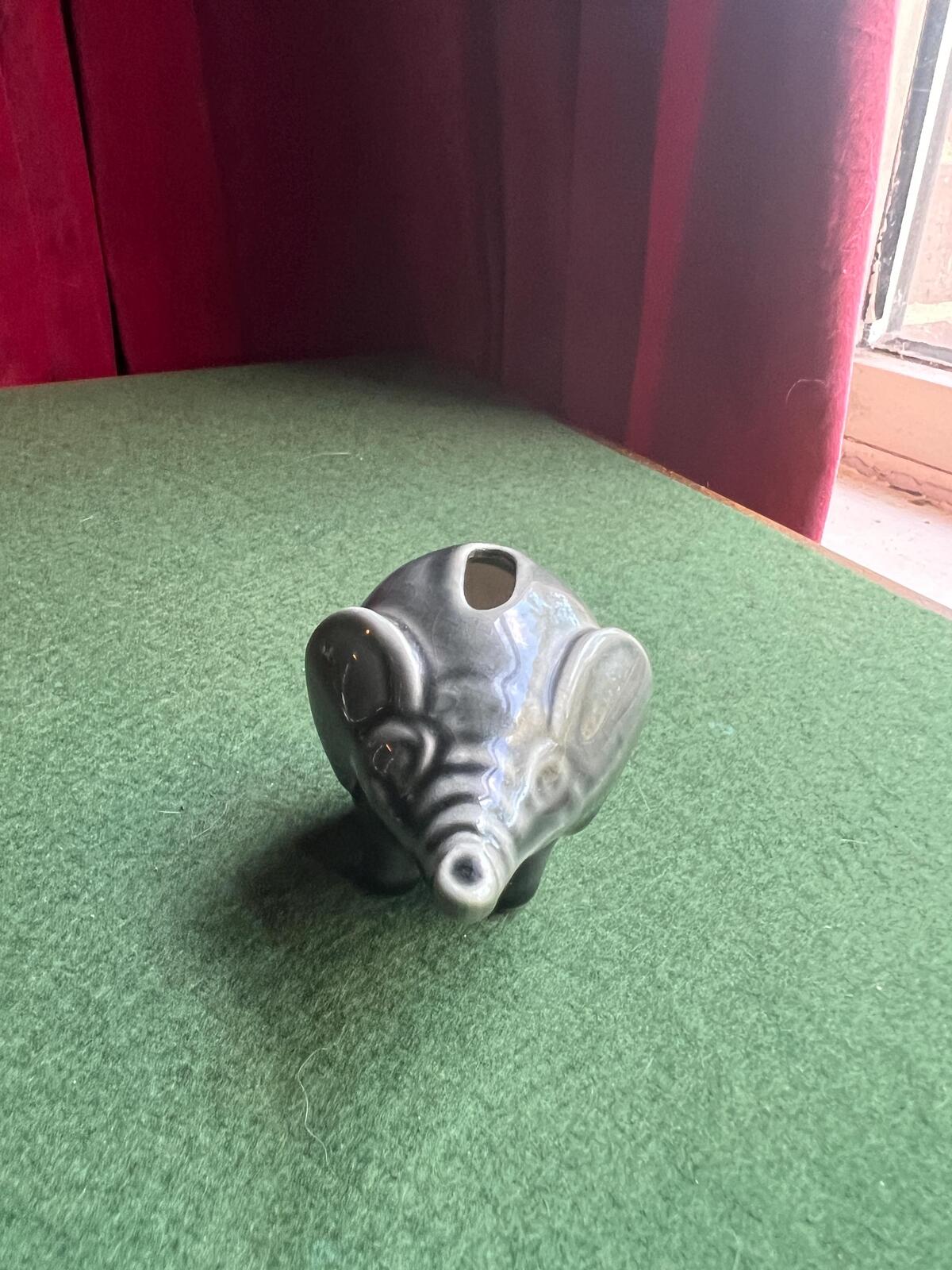 Tiny ceramic elephant planter. Lucky trunk up elephant figurine.