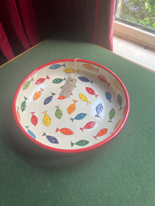 Spanish ceramics salad serving bowl. Colourful fish design.