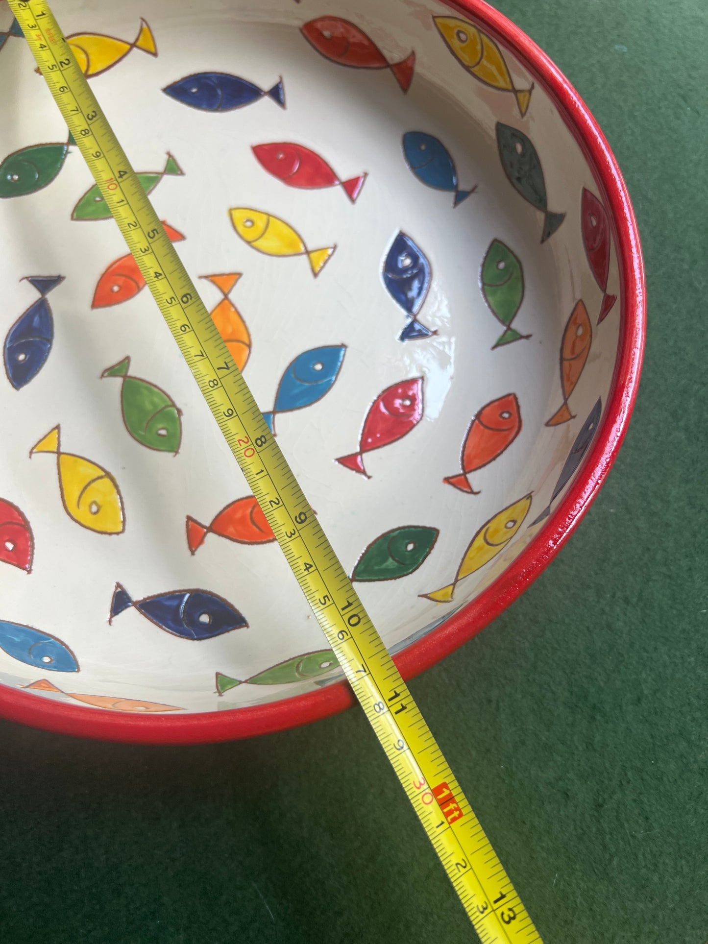 Spanish ceramics salad serving bowl. Colourful fish design.
