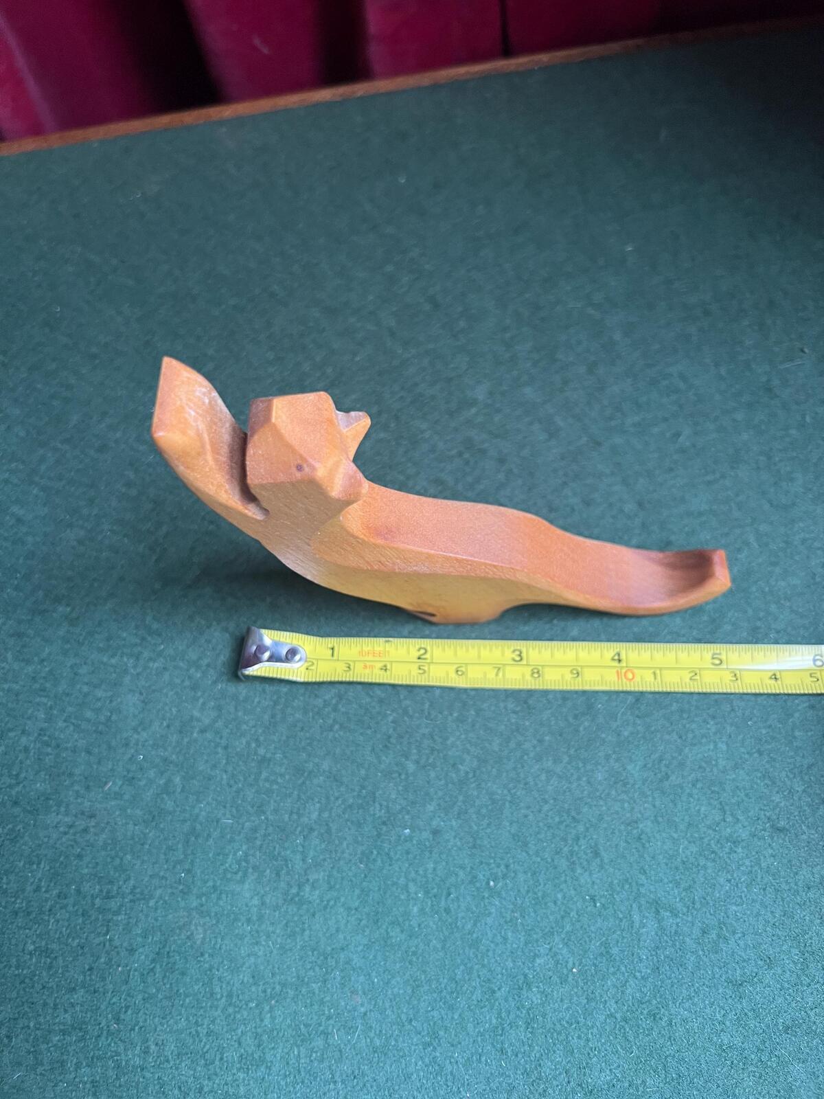 Hand carved wooden cat figurine Stretching Cat ornament.