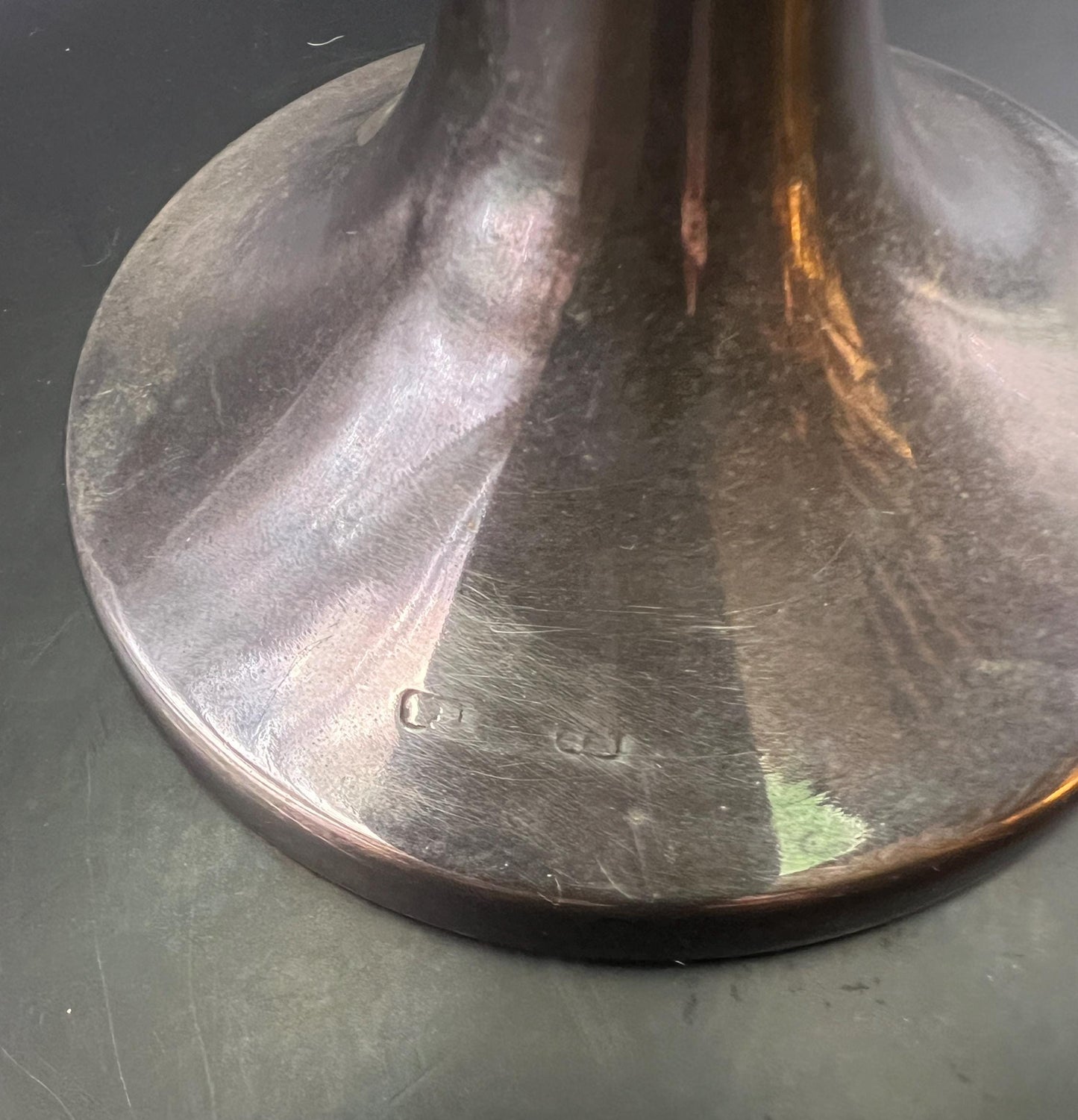 1930s green stretch glass pedestal bowl on silver tone base.