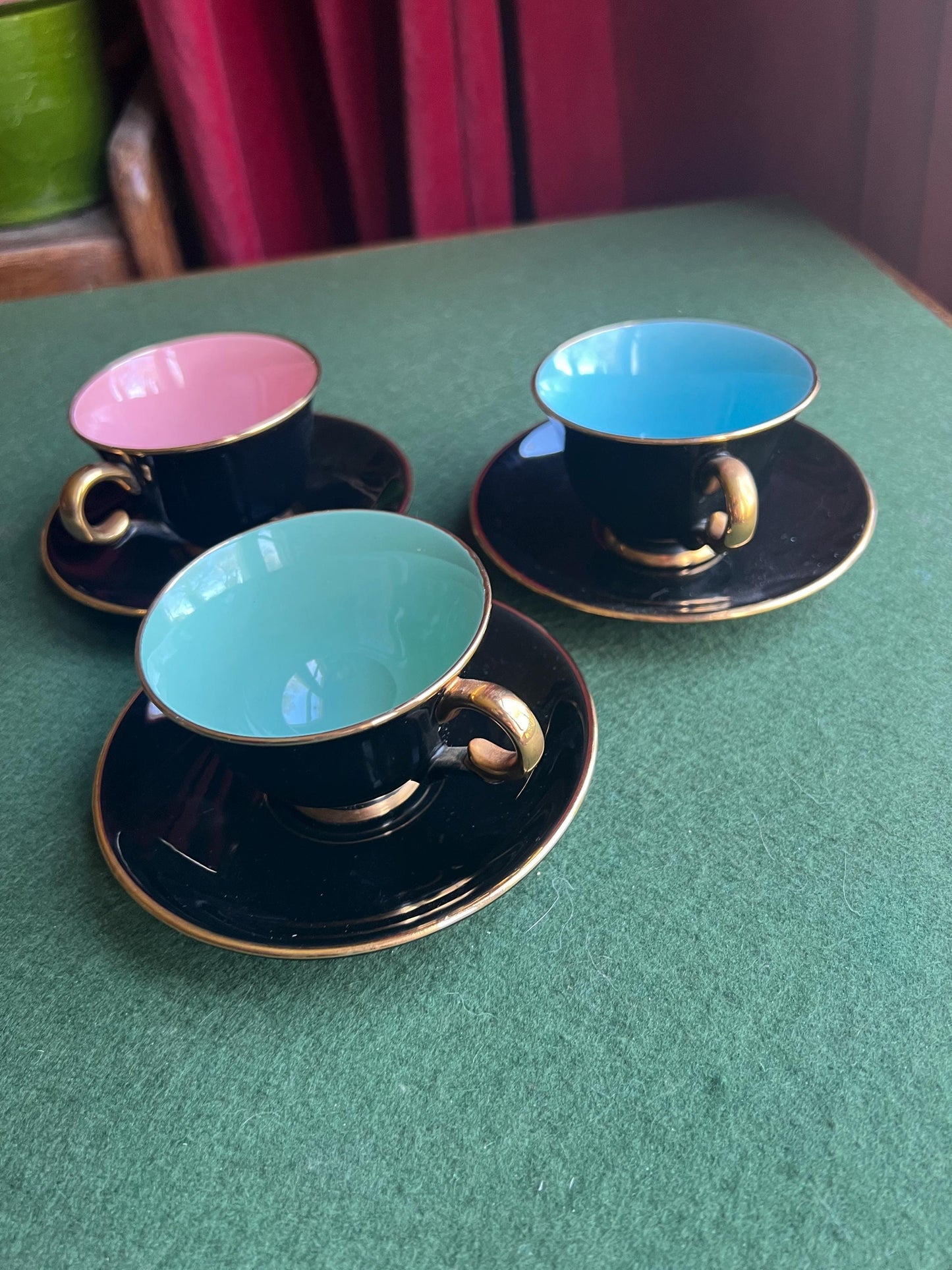 Vintage teacup and saucer set. Stamped Stavangerflint  Norway Harlequin Palette 1950s