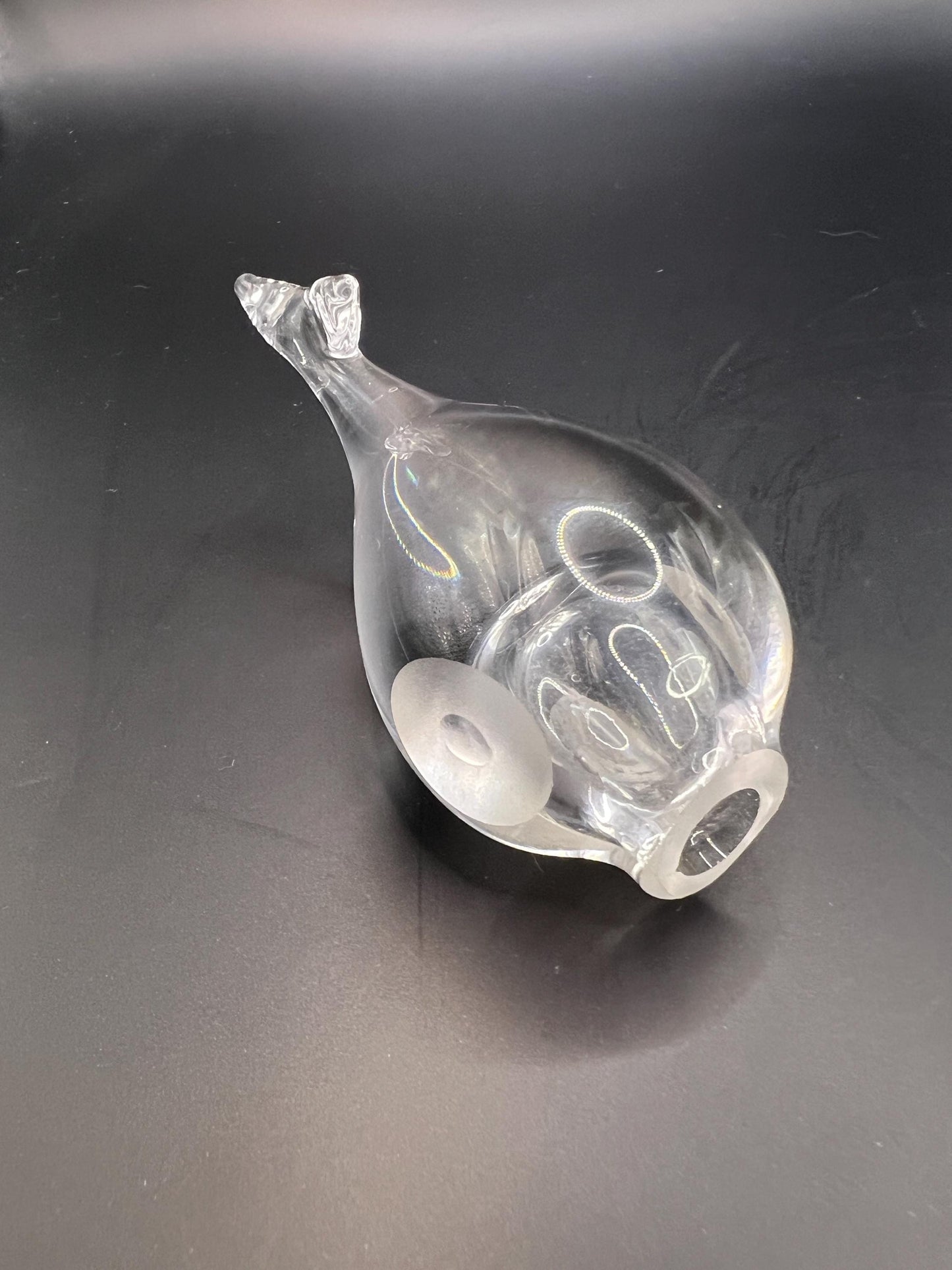 Hadeland Norway Whale Puffer fish Clear Lead Crystal paperweight figurine.