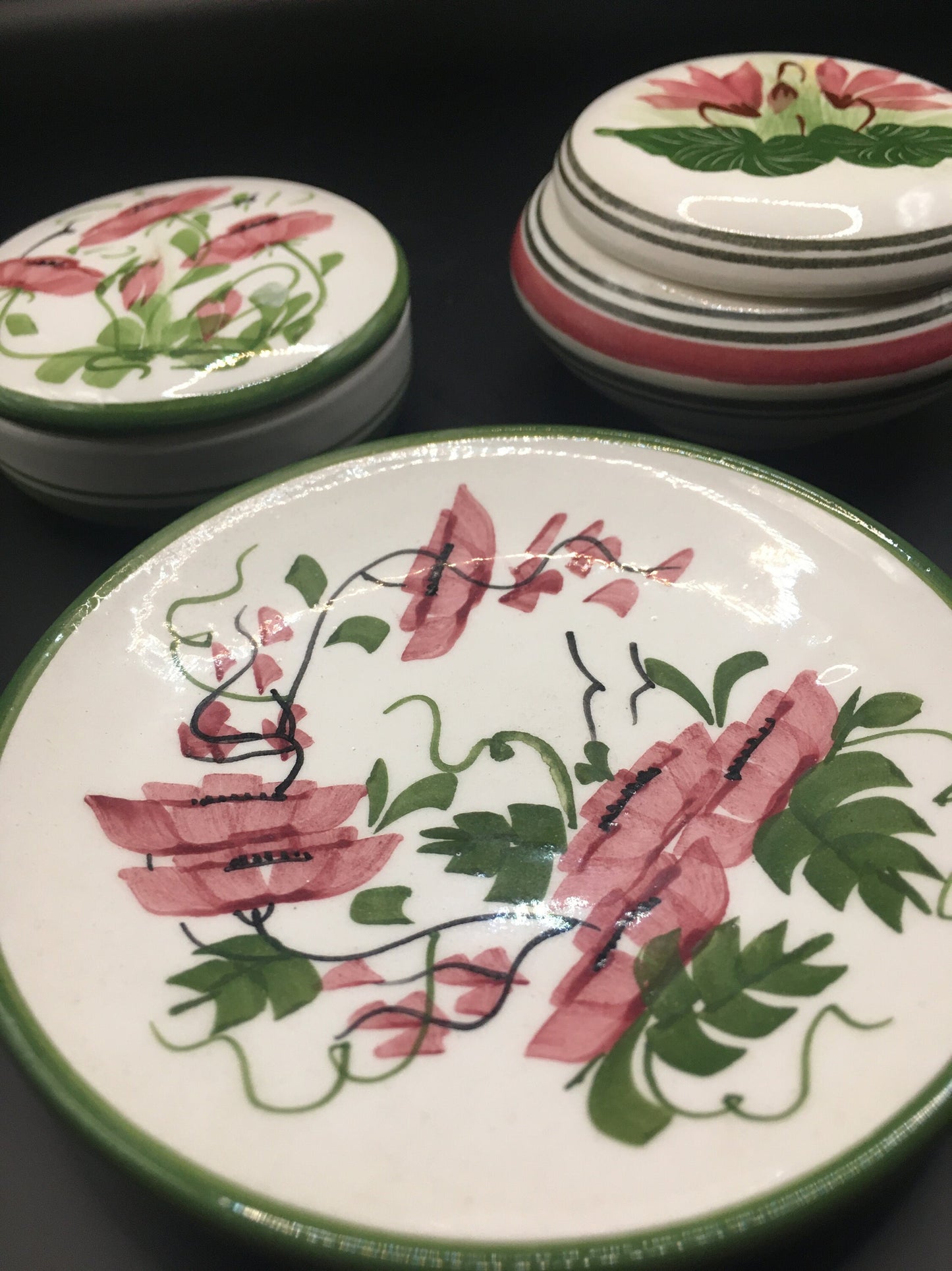 Pink Floral trinket boxes dish. Handmade and painted in Cyprus.