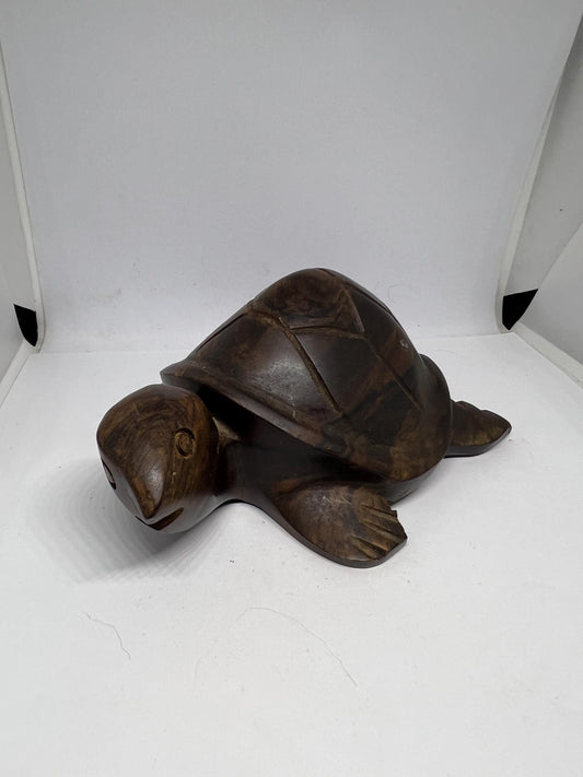 Vintage sea turtle sculpture Ironwood hand carved turtle. Quirky smiling turtle figurine. Animal lover gift. Gift for turtle lover.
