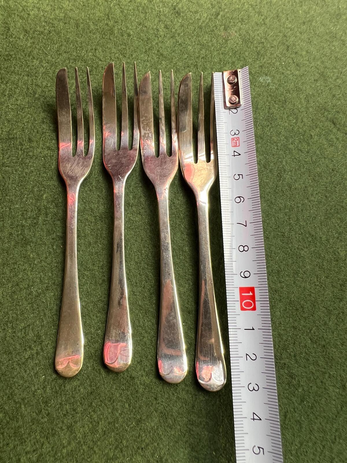 Set 4 silver plated cake dessert forks. Stamped EPNS
