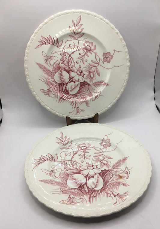 2 side cake plates. Pink floral design. Stamped Myott Son & Co England 590.