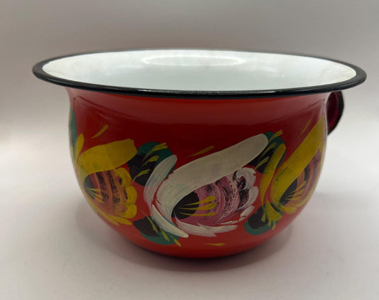 Polish enamelware chamber pot planter.