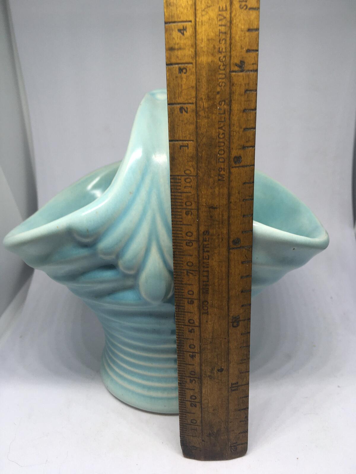Vintage Govancroft Posy vase handled basket. Beautiful turquoise glaze bud vase.