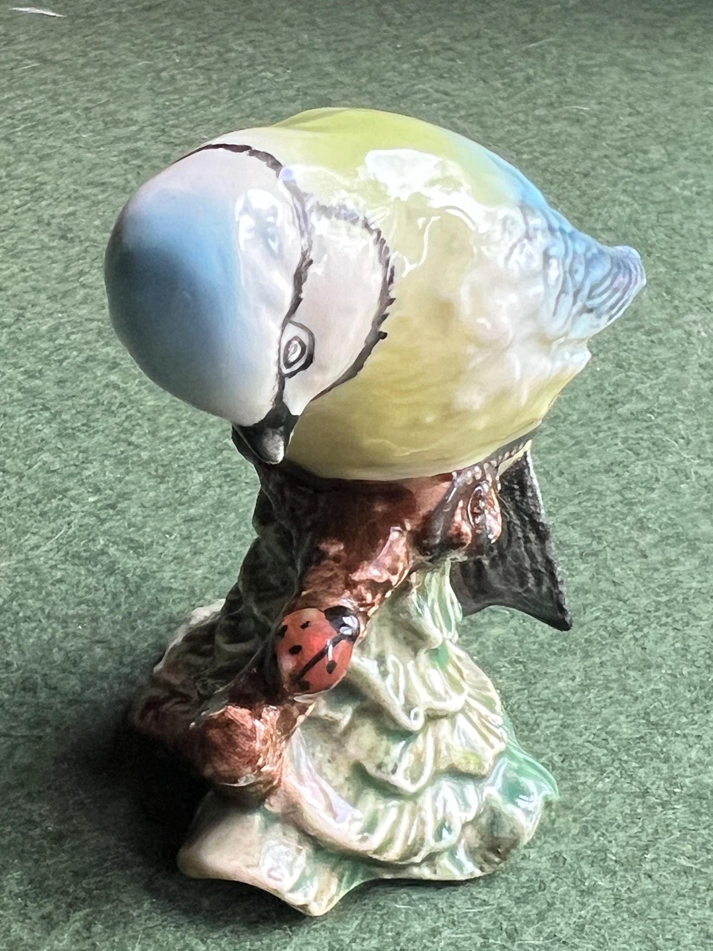 Blue Tit on a branch with ladybird Stamped Blue Tit Beswick 992 Made in England Arthur Gredington Design.