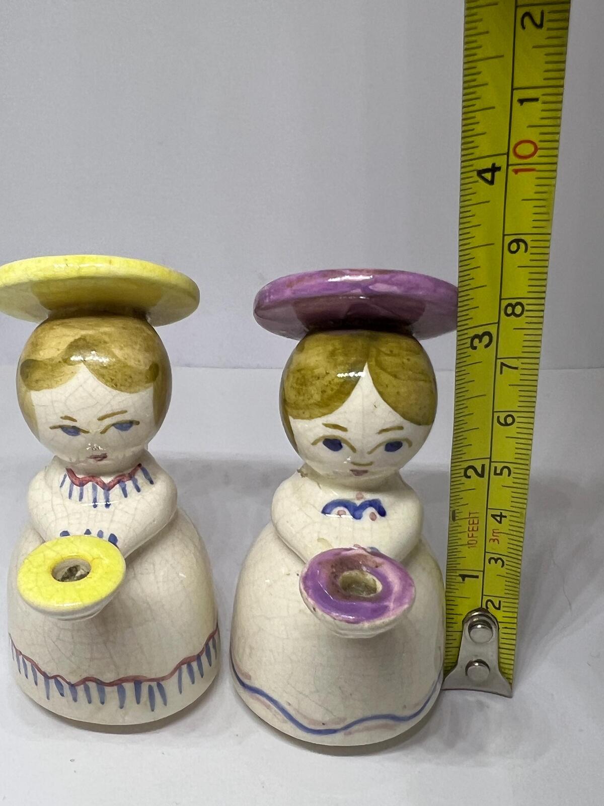Tiny Angel candle holders. Ceramic birthday cake candleholders. AS IS.