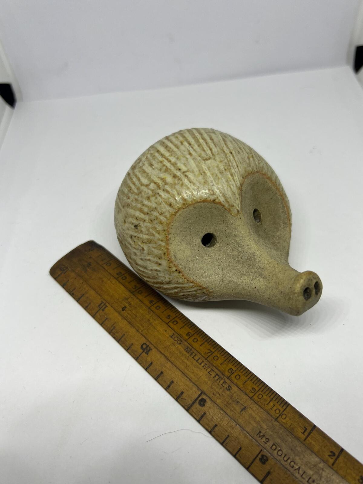 Studio pottery hedgehog figurine Heart faced stone ware hoglet ornament. 1970s.