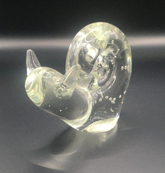 Art glass snail paperweight figurine . Cute clear glass snail with bubbles.