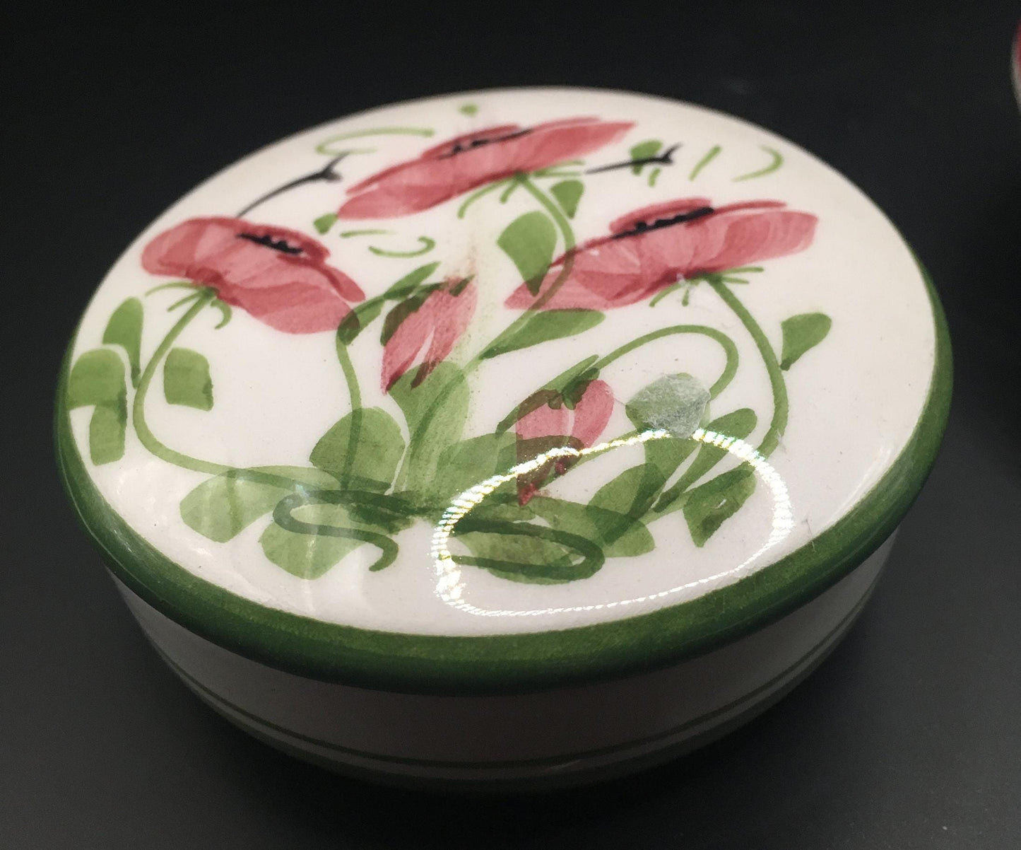 Pink Floral trinket boxes dish. Handmade and painted in Cyprus.