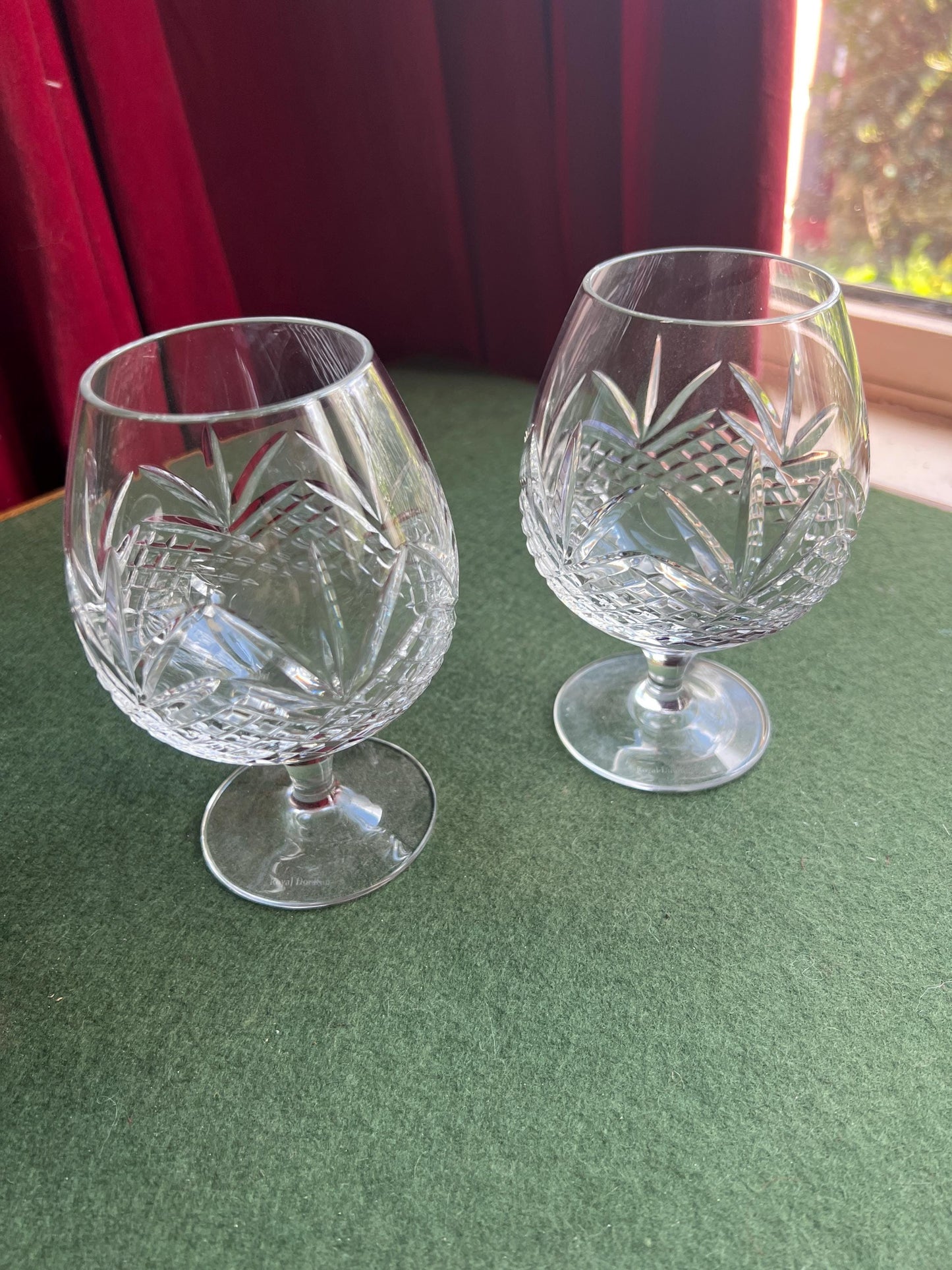 Pair of Royal Doulton Crystal Brandy Glasses Juno Pattern.