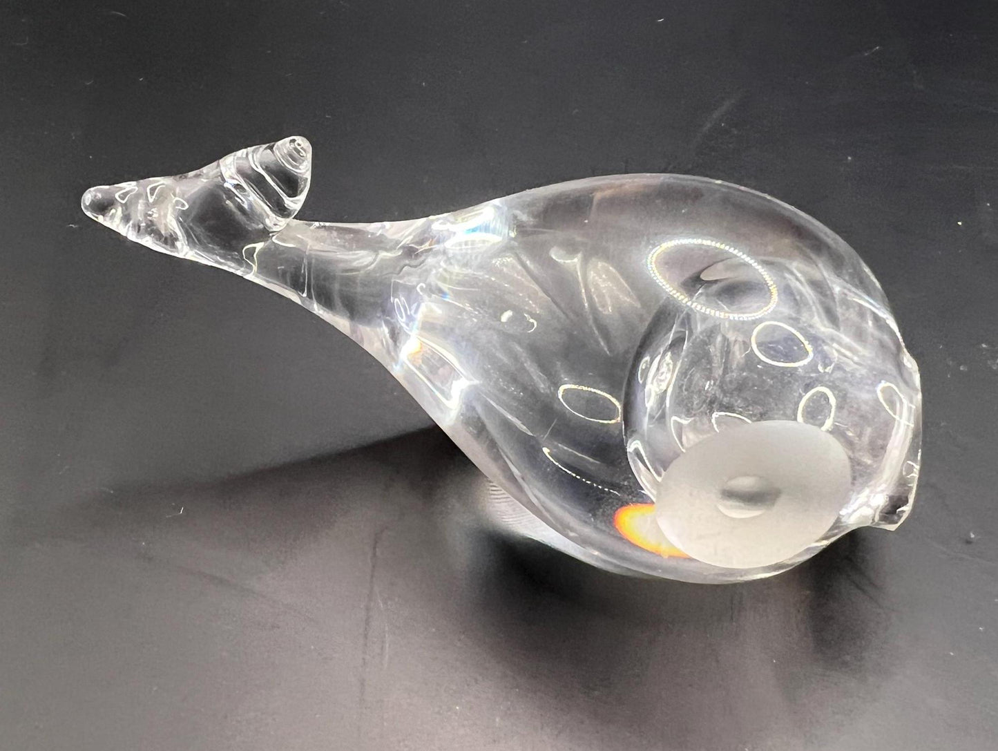 Hadeland Norway Whale Puffer fish Clear Lead Crystal paperweight figurine.